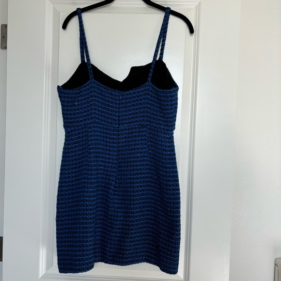 NWT Zara Textured Tweed Weave Blue Tank Mini Dress Spaghetti Straps Sz L - Picture 3 of 13